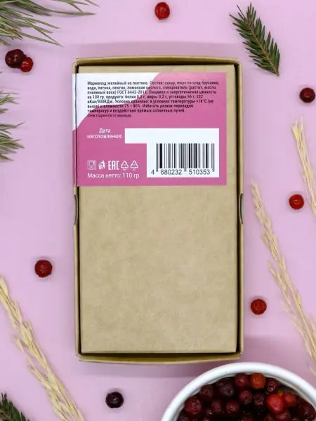 Мармелад ягодный Брусничка в крафтовой коробке, 110г